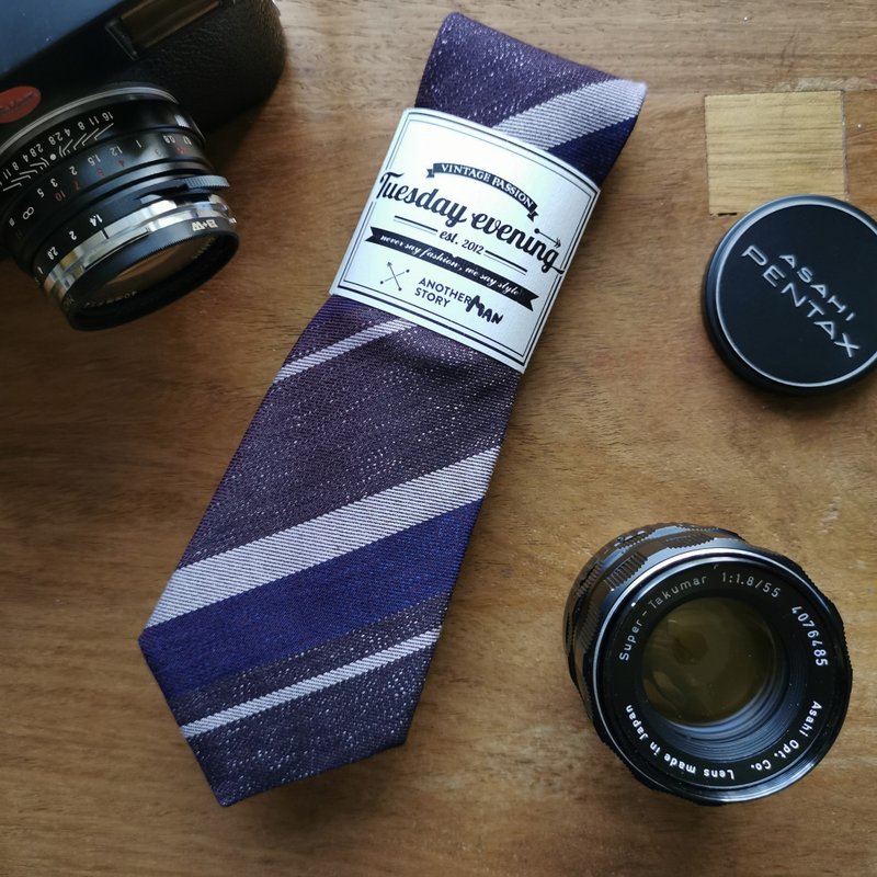 Purple Violet Shade Stripe Necktie - Another Man - 领带/领带夹 - 棉．麻 紫色