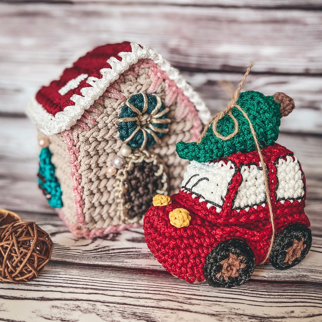 Crochet pattern basket car with Christmas tree, New year red car PDF digital - 手工艺教程/工具书 - 其他材质 