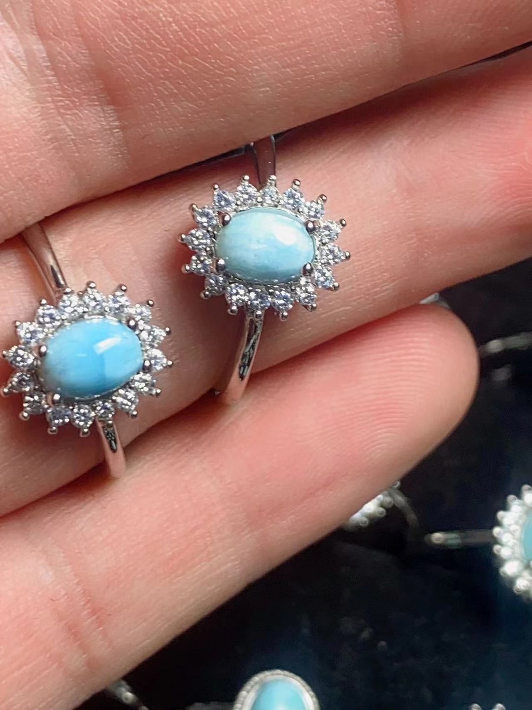 水晶戒指 (开口戒) - 拉尼玛/海纹石 (Larimar) - 戒指 - 水晶 蓝色