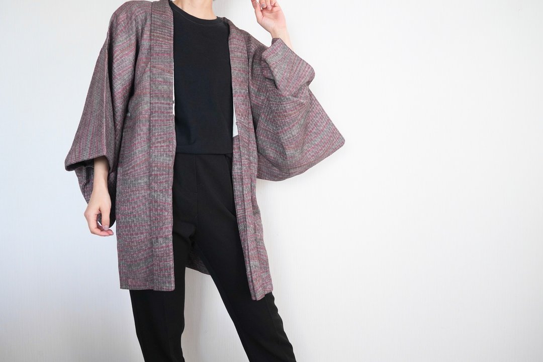 Excellent KIMONO, dark purple kimono, vintage kimono, kimono jacket - 女装休闲/机能外套 - 聚酯纤维 紫色