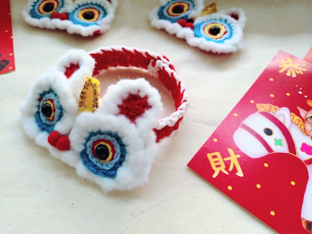 手作宠物项圈、新年宠物项圈、宠物领巾-醒狮 - 领结/领巾 - 其他材质 多色