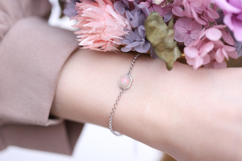 蛋白石925纯银简约镶边手链 - 手链/手环 - 宝石 银色