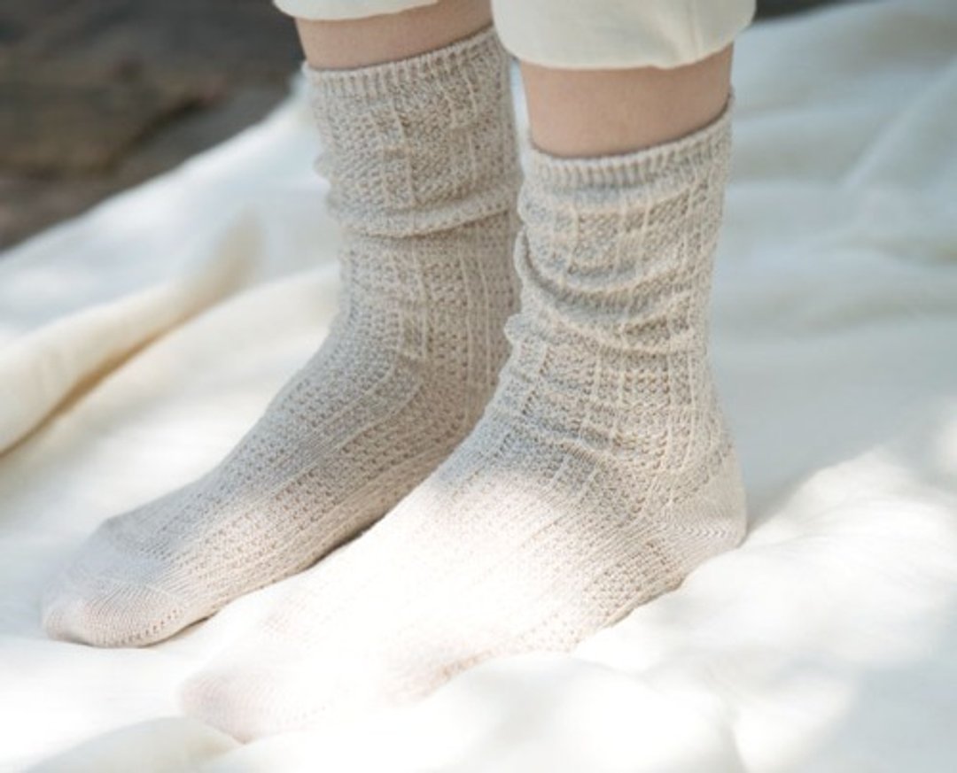 Organic Cotton &amp; Linen lace socks [gray beige] - 女款休闲鞋 - 棉．麻 