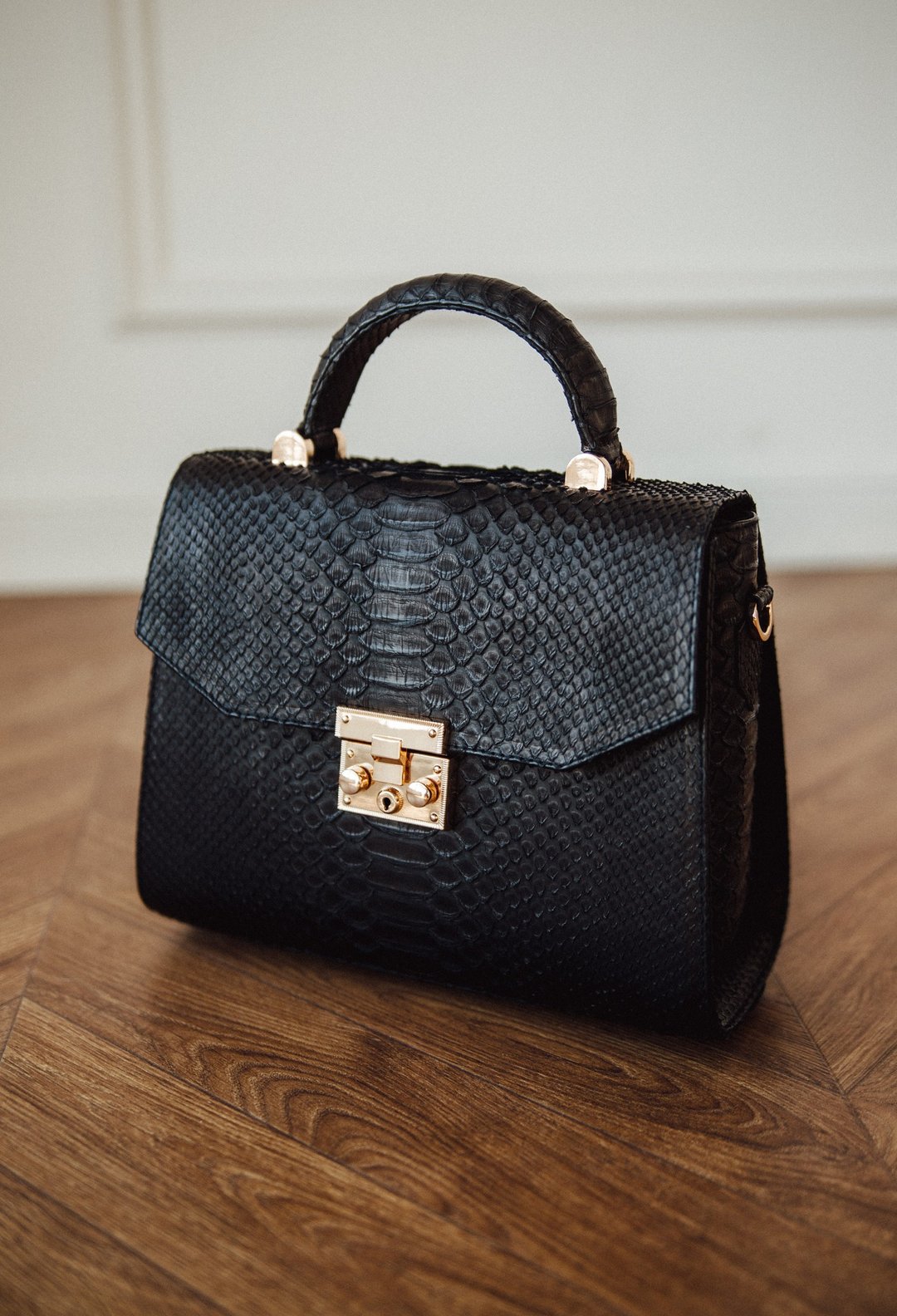 black bag python leather - 侧背包/斜挎包 - 真皮 黑色
