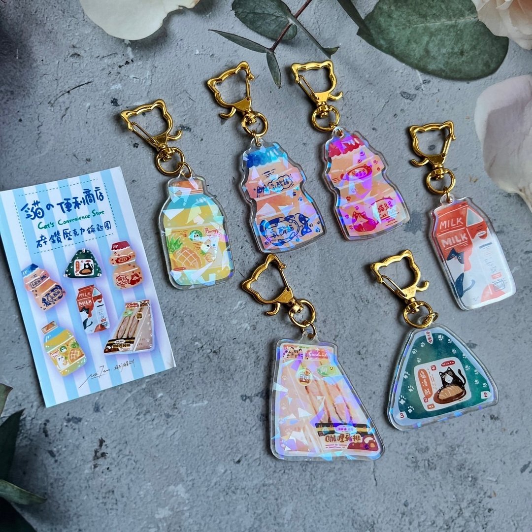 猫的便利商店碎钻压克力钥匙圈 - 钥匙链/钥匙包 - 塑料 多色