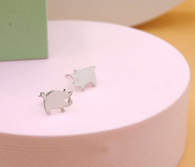 Little Pig Earring - silver plated on brass, Tiny Earring Little Me by CASO - 耳环/耳夹 - 其他金属 银色