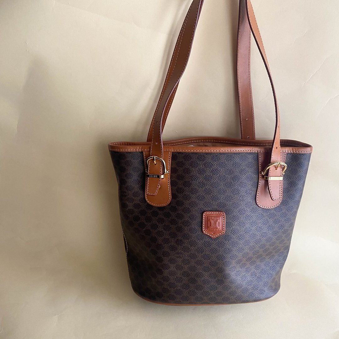 中古包Celine赛琳│啡色老花│单肩包│古董包│Tote Bag - 侧背包/斜挎包 - 真皮 咖啡色
