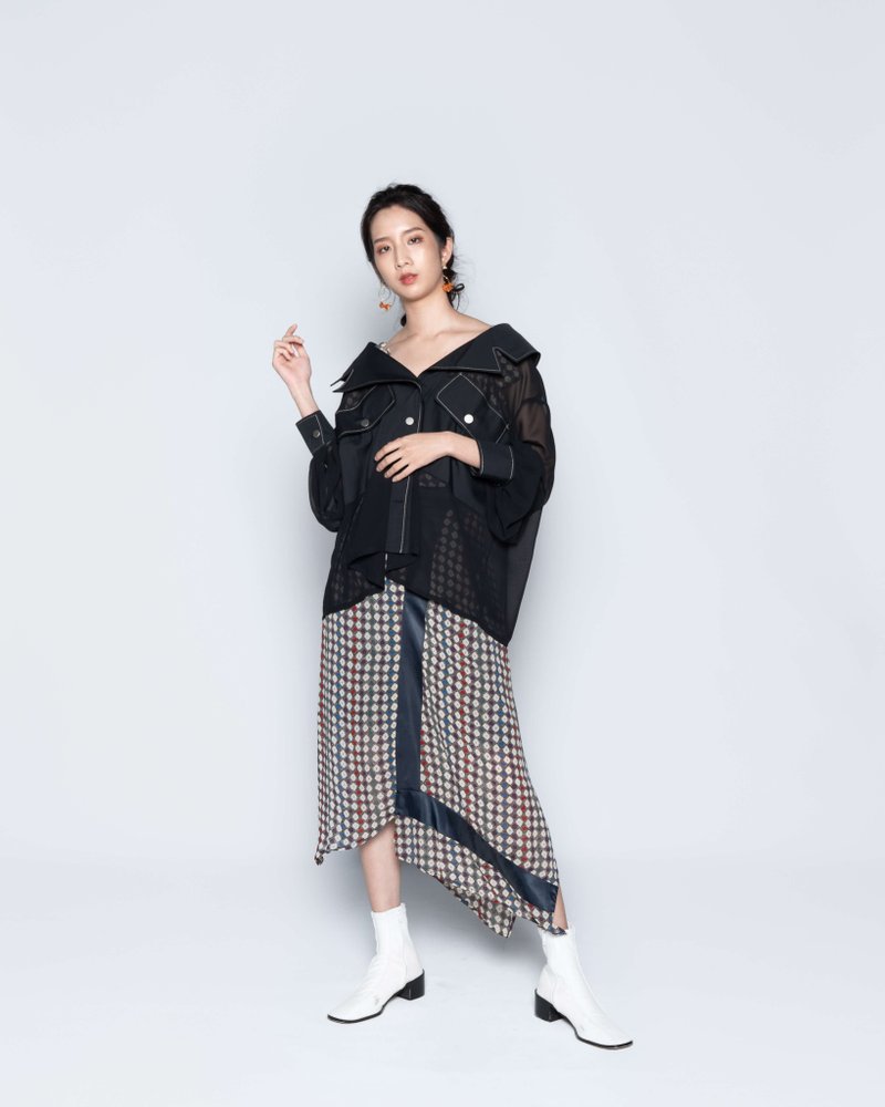 透视多穿外搭衬衫-黑 - 女装休闲/机能外套 - 聚酯纤维 黑色