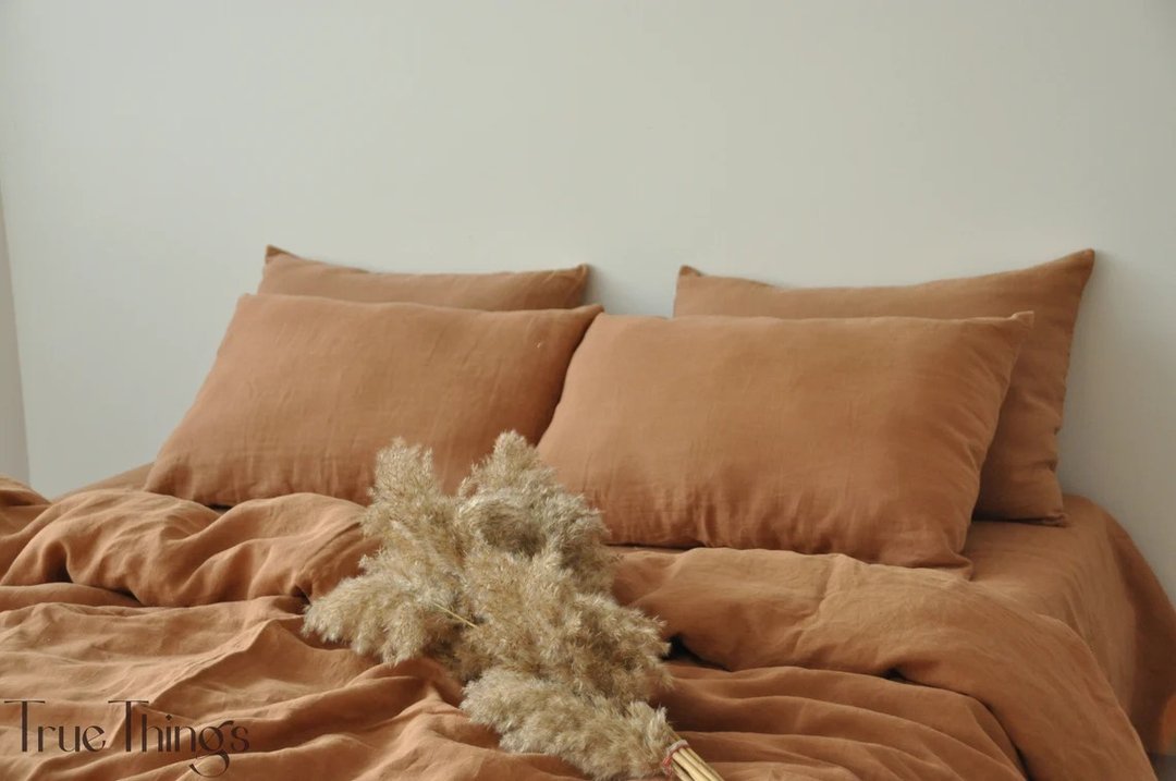 Clay linen pillowcase / Brown pillow cover / European, American, Taiwan size - 寝具 - 亚麻 咖啡色