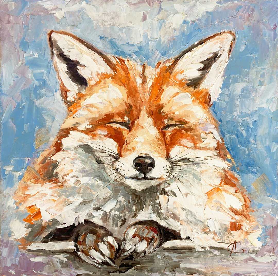 Fox painting oil original hand made artwork - 墙贴/壁贴 - 其他材质 