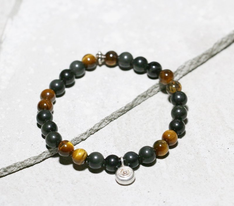 酷玩系列-探索之眼 黑曜石x虎眼石 925纯银手链 天然石 定制 - 手链/手环 - 其他金属 黑色