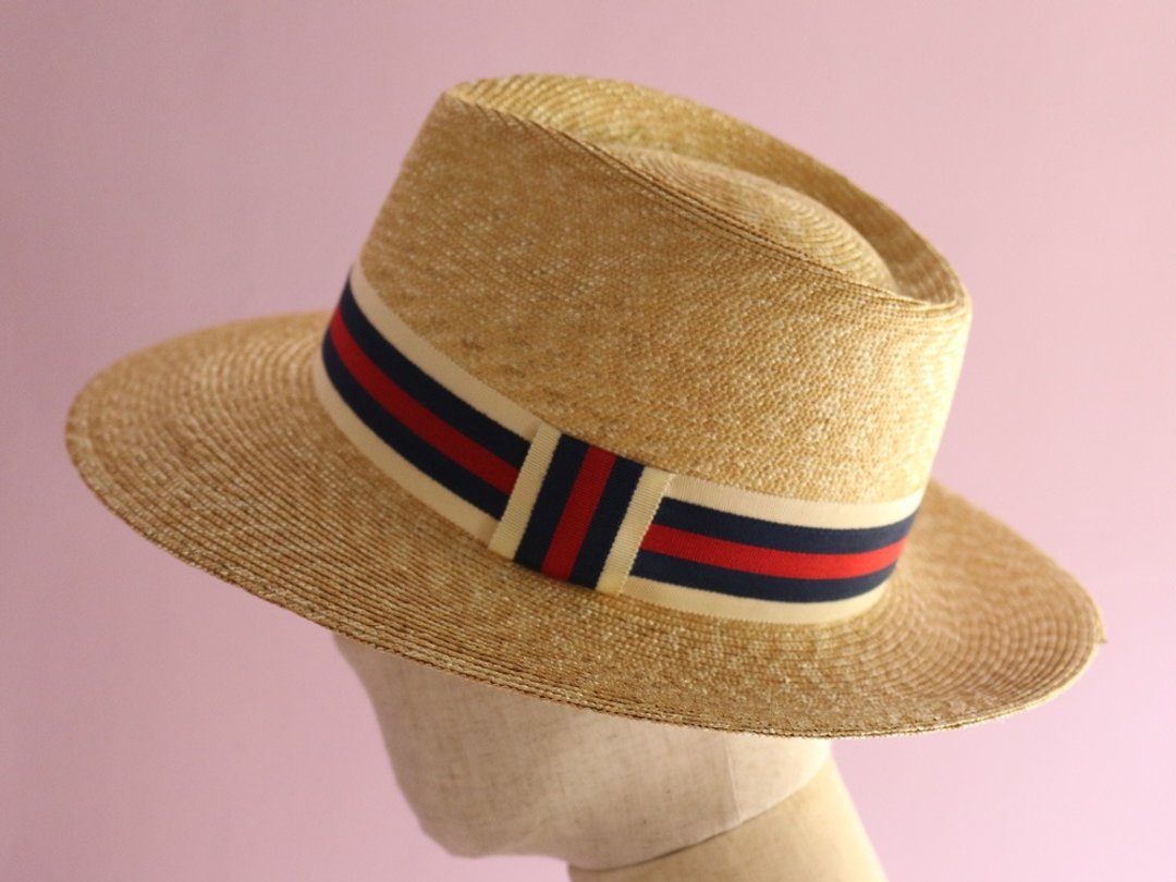 Wide Brimmed Teardrop Straw Hat "Sophie Trad" - 帽子 - 其他材质 蓝色