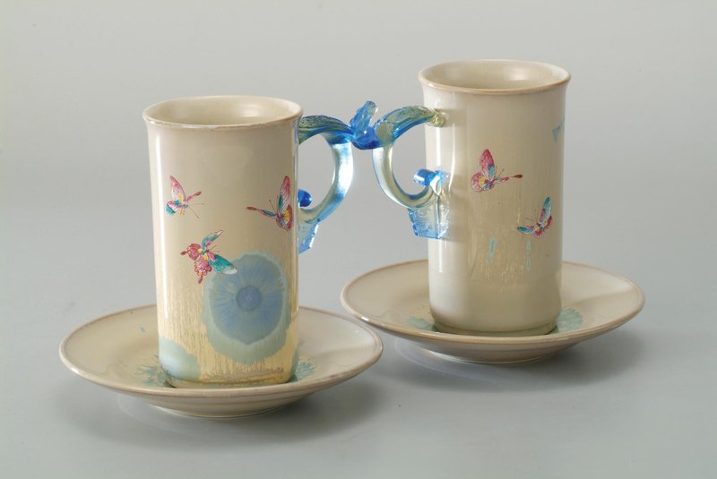浅蓝结晶釉蝴蝶合欢对杯 - 其他杯子 - 瓷 