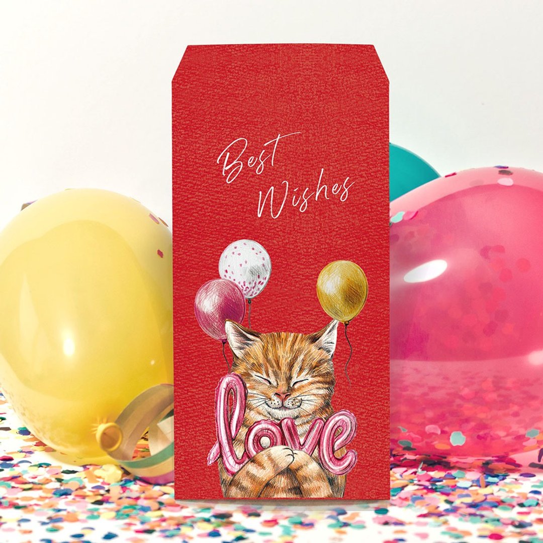 【 橘猫与气球 】手绘风 礼金袋 婚礼红包 Best Wishes 3入 - 红包/春联 - 纸 红色