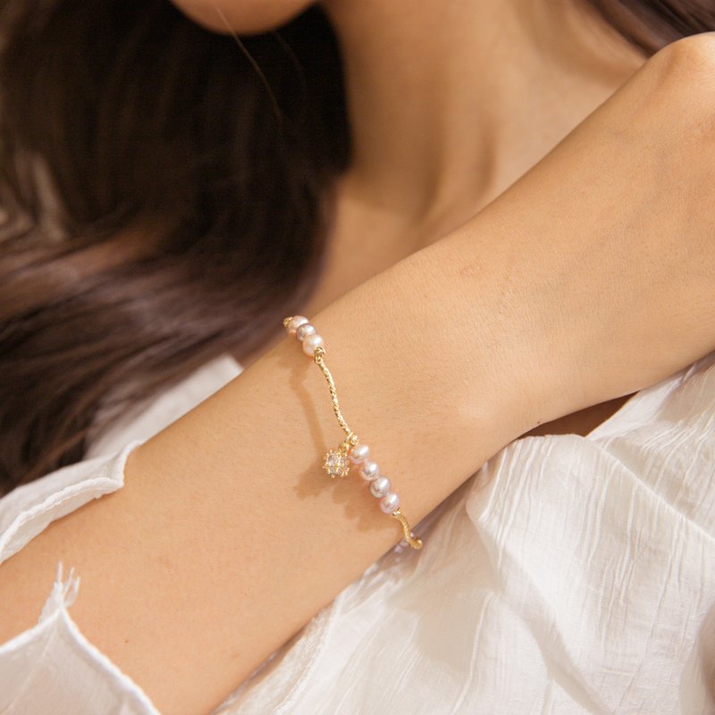 珍珠眼泪 粉橘 珍珠-锆石-14k包金材料 母亲节 礼物 定制化 - 手链/手环 - 其他金属 粉红色