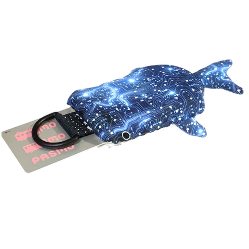 带卷轴的通行证盒、卡盒、月票、鲸鲨 - 证件套/卡套 - 棉．麻 蓝色