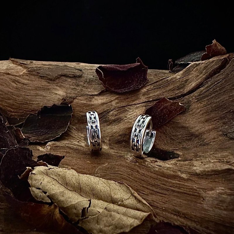 【情人节】爱情锁链耳环/易扣/单只/纯银 - 耳环/耳夹 - 纯银 银色