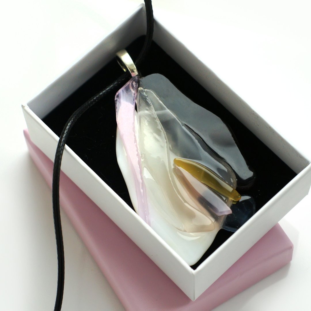 Large fusing tulip pendant, one of a kind. - 项链 - 玻璃 多色