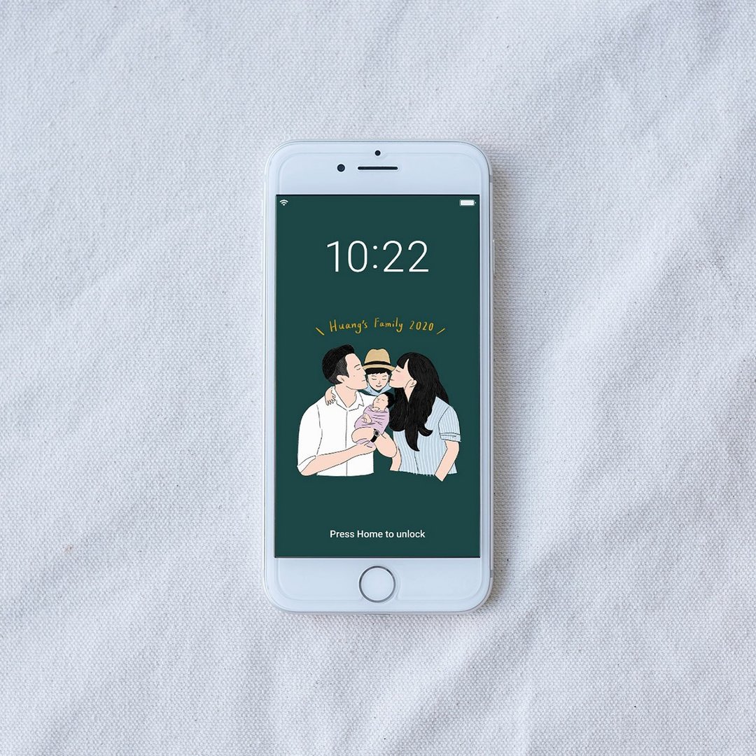 定制化手机壁纸 | 全家福 多人 似颜绘 - 电脑手机桌布/贴图/App 图示 - 其他材质 