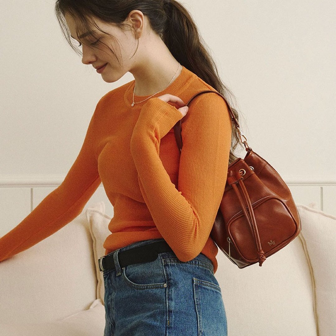韩国制 MUR Haby bag Vegan Leather 包包 (Brown) - 侧背包/斜挎包 - 环保材料 