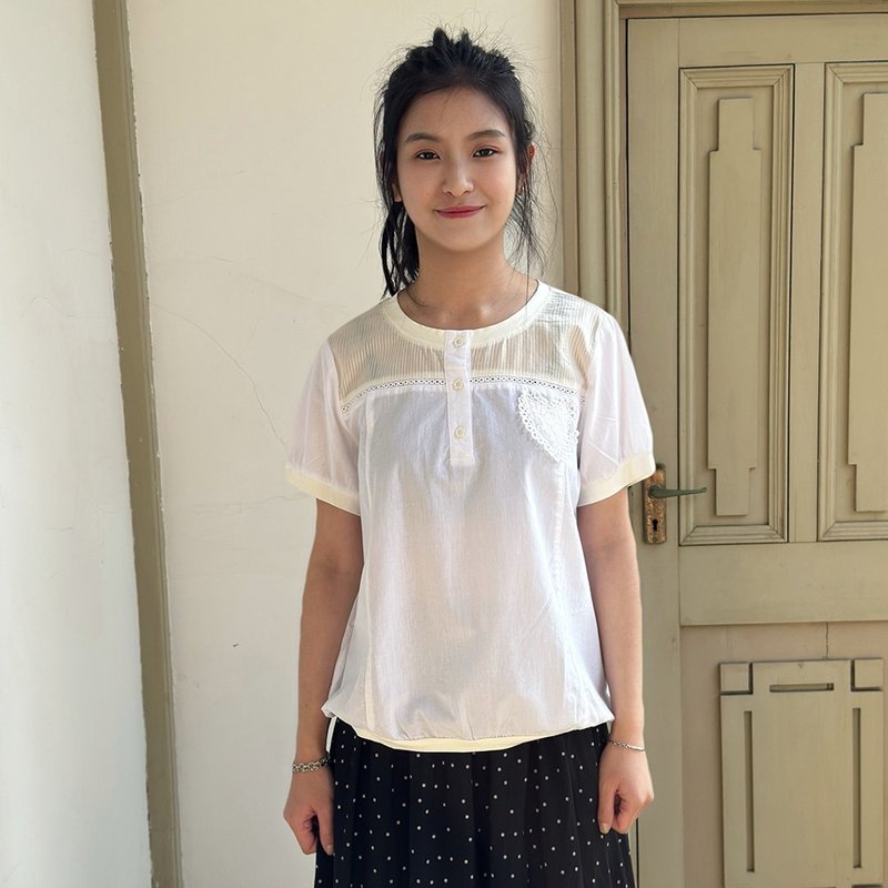 Hana Mokuba 圆领拼接泡袖收口上衣 - 女装上衣 - 其他材质 