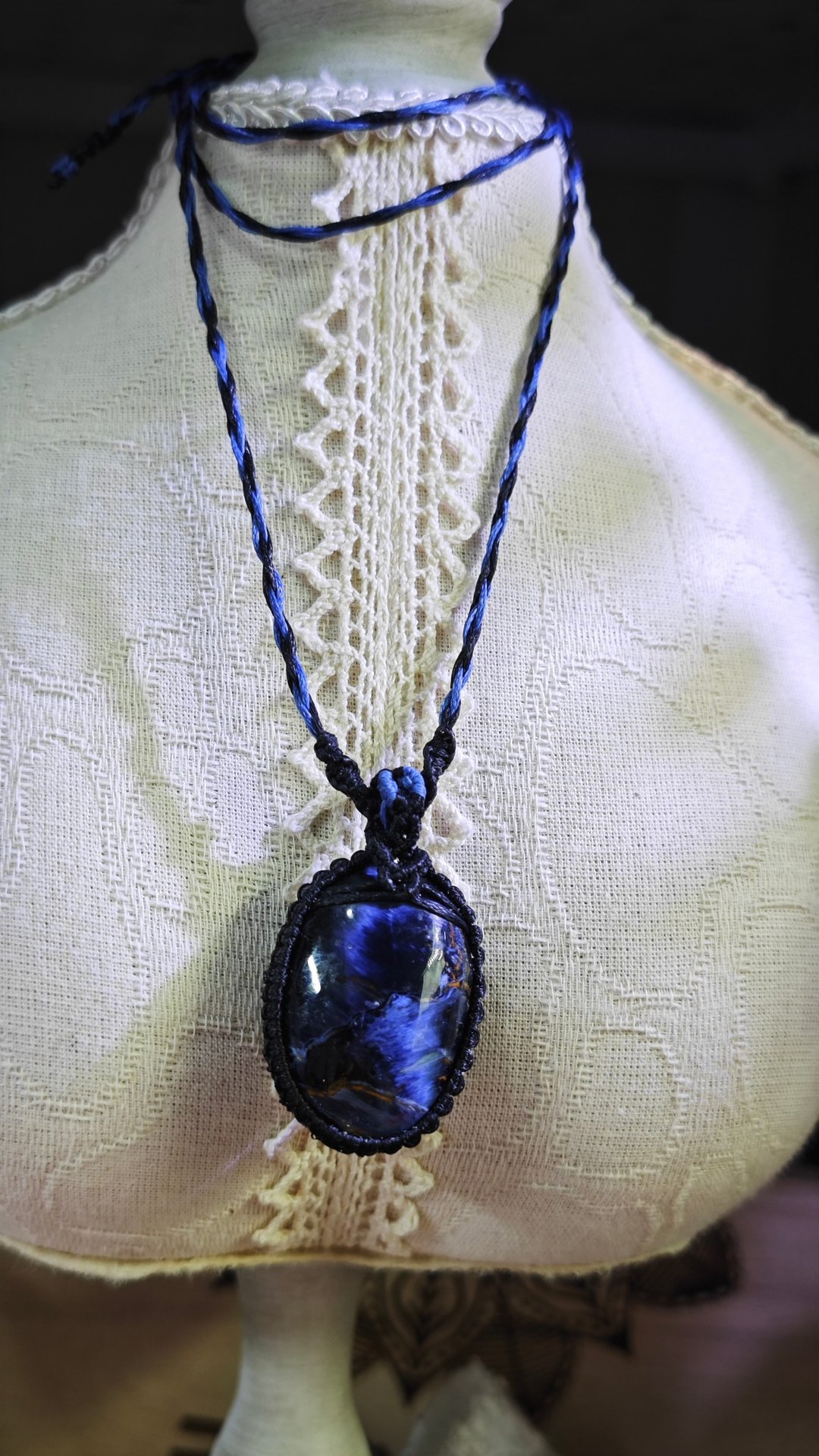 原创|手工彼得石编织项绳| 暴风雨王者之石|macrame| - 项链 - 水晶 蓝色
