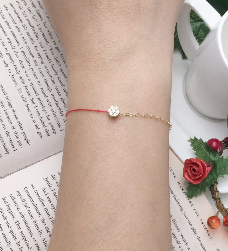 半线半链 金色 镀金 七小镶钻 手链 手线 设计款 red 红线手链 - 手链/手环 - 聚酯纤维 红色