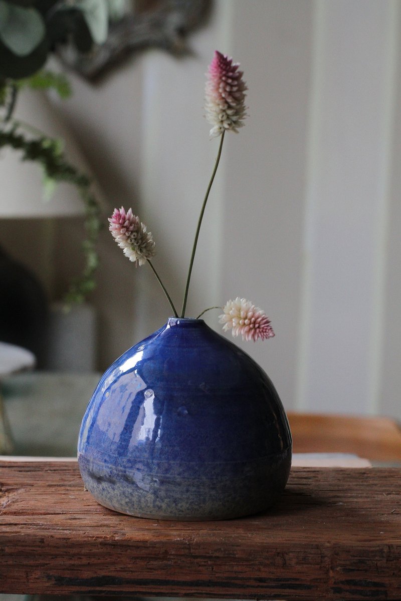 手拉坏油画风靛蓝星空干燥花陶瓶/花瓶/花器 - 花瓶/陶器 - 陶 蓝色