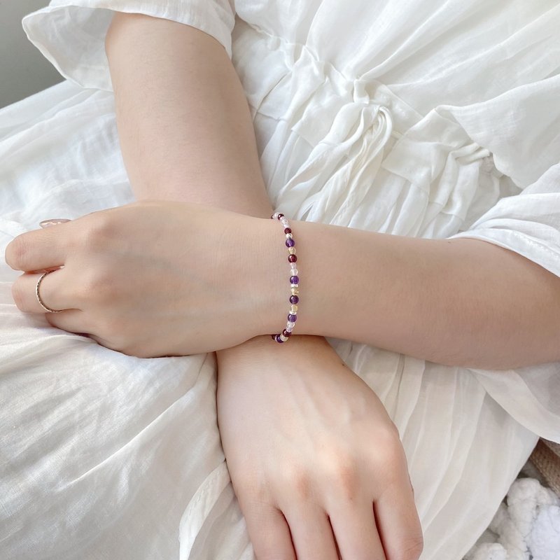 【贵人相助】水晶手链/紫水晶x薰衣草紫晶x石榴石x纯银配件|暮光 - 手链/手环 - 水晶 多色