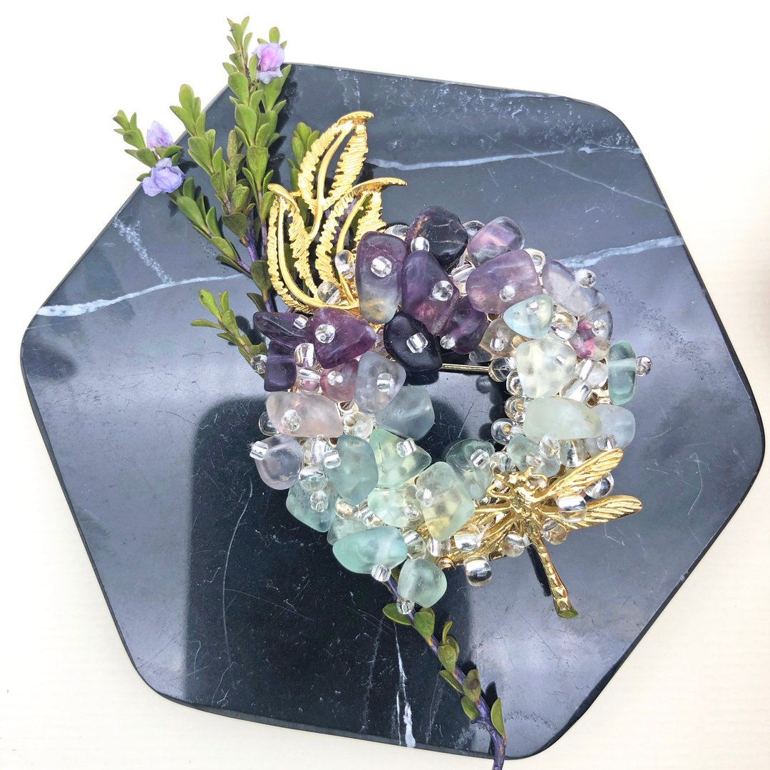 【母亲节礼盒】和风半宝石胸针蜻蜓 稻穗 紫色胸针 - 胸针 - 半宝石 粉红色