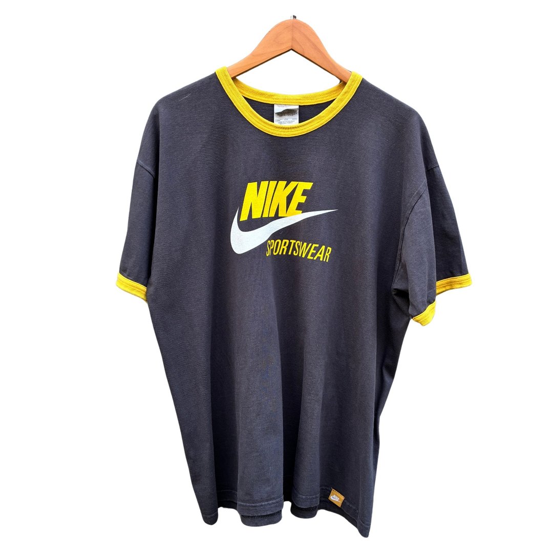 复古 Y2K Nike 经典标语复古 Swoosh 滚边T恤 - 男装上衣/T 恤 - 棉 黑色