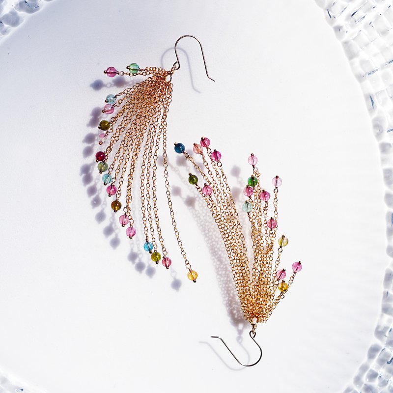 14KGF 彩色碧玺极光耳环 Aurore - 耳环/耳夹 - 宝石 多色