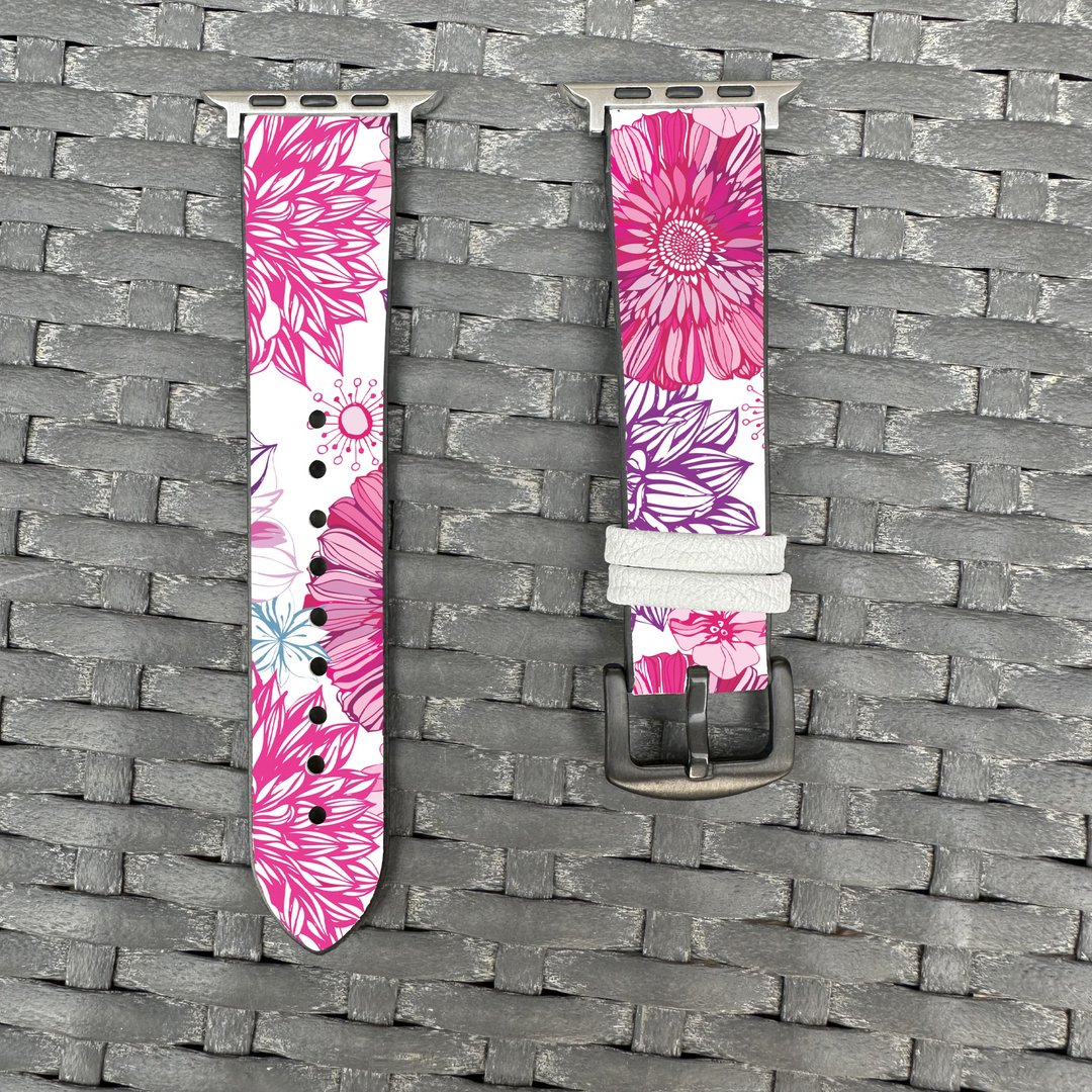 粉红花纹图案 Apple Watch 潮流硅胶表带 - flower-cr15 - 表带 - 硅胶 多色