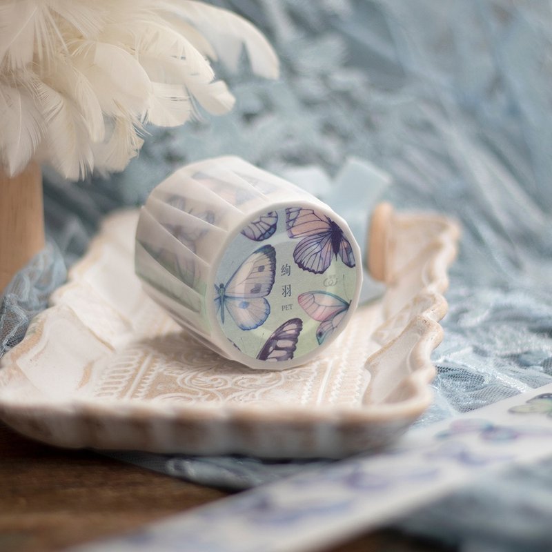 绚羽 - 梦幻蝶 - 5cm 雾面PET胶带 - 纸胶带 - 塑料 蓝色