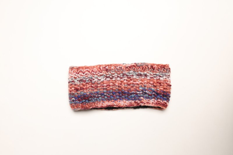 横线图纹紫粉配色纯羊毛线手工编织保暖有内衬防风发带运动头带 - 发饰 - 羊毛 灰色