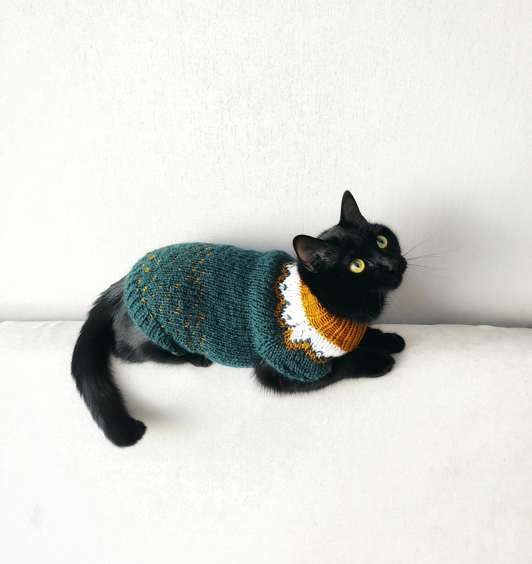 Hand knit cat sweater Jumper for cat Pet sweater Outfit for cat  貓衣服 宠物衣服  ペット 服 - 衣/帽 - 羊毛 