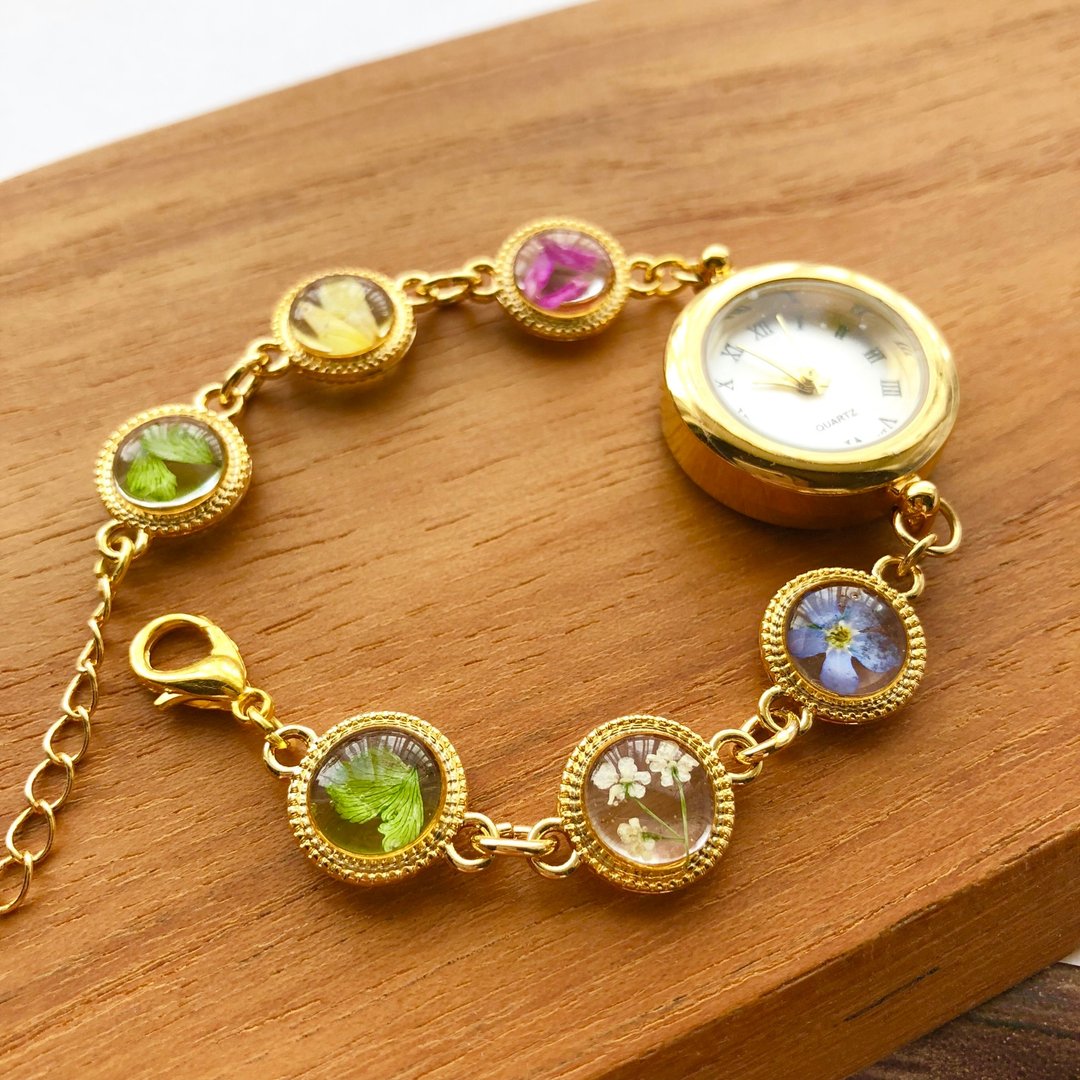 Gold frame floral clock / spring - 女表 - 植物．花 金色
