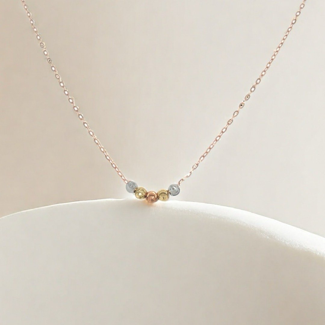 18K 三色月亮转运珠锁骨链 - 项链 - 贵金属 金色