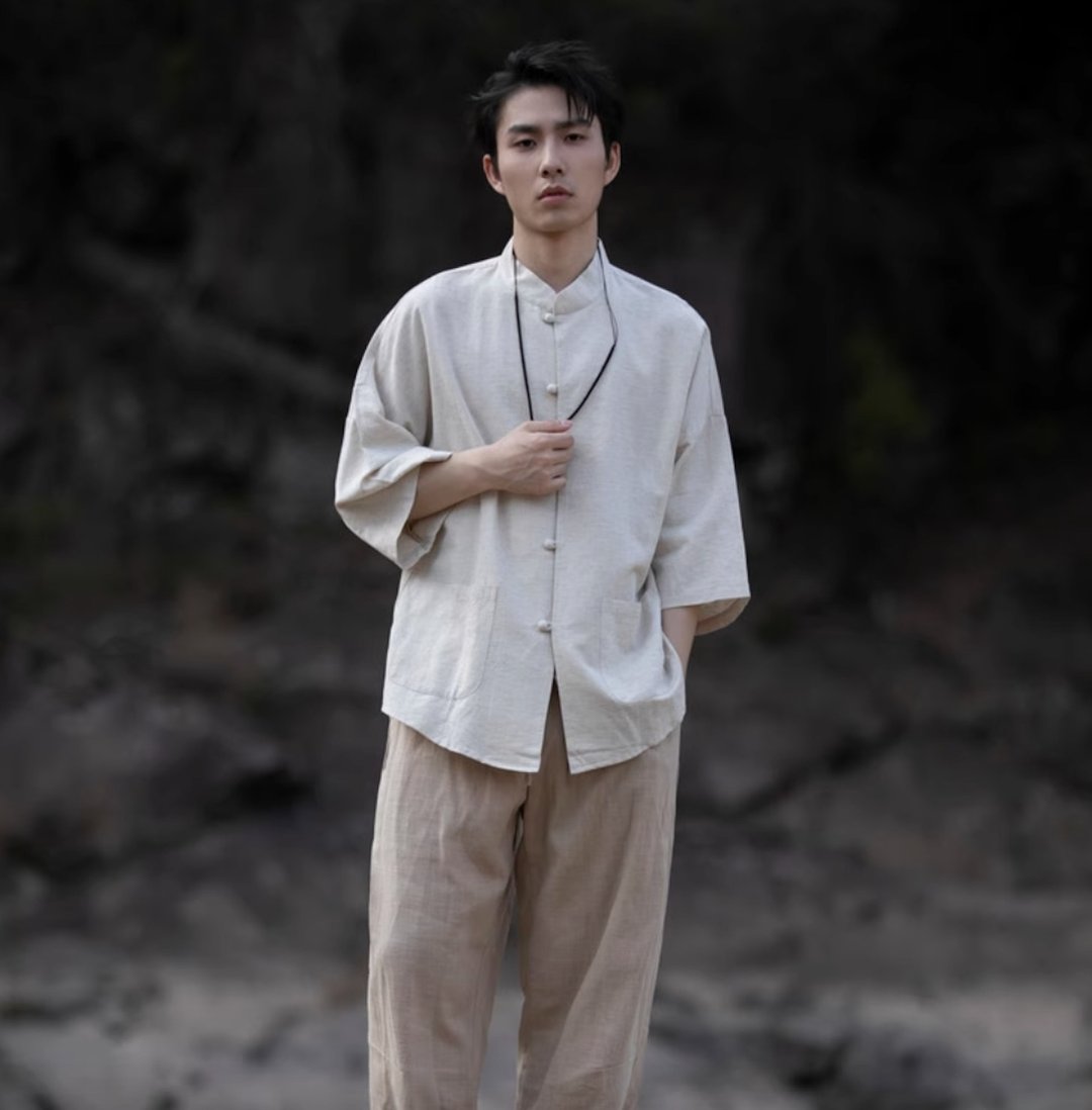 中式极简 亚麻衬衫唐装 - 男装上衣/T 恤 - 其他材质 多色