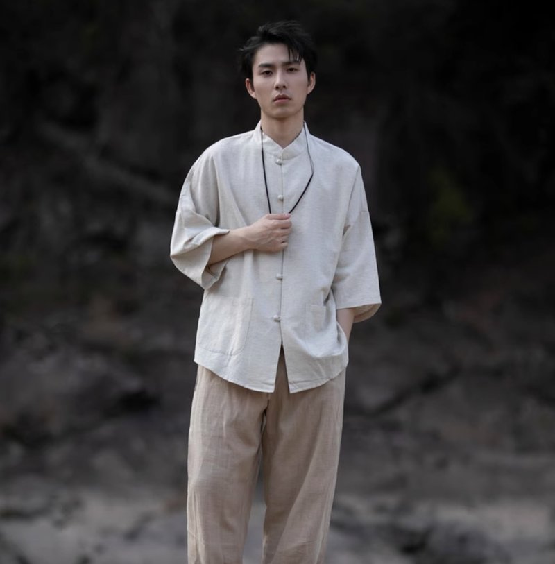 中式极简 亚麻衬衫唐装 - 男装上衣/T 恤 - 其他材质 多色