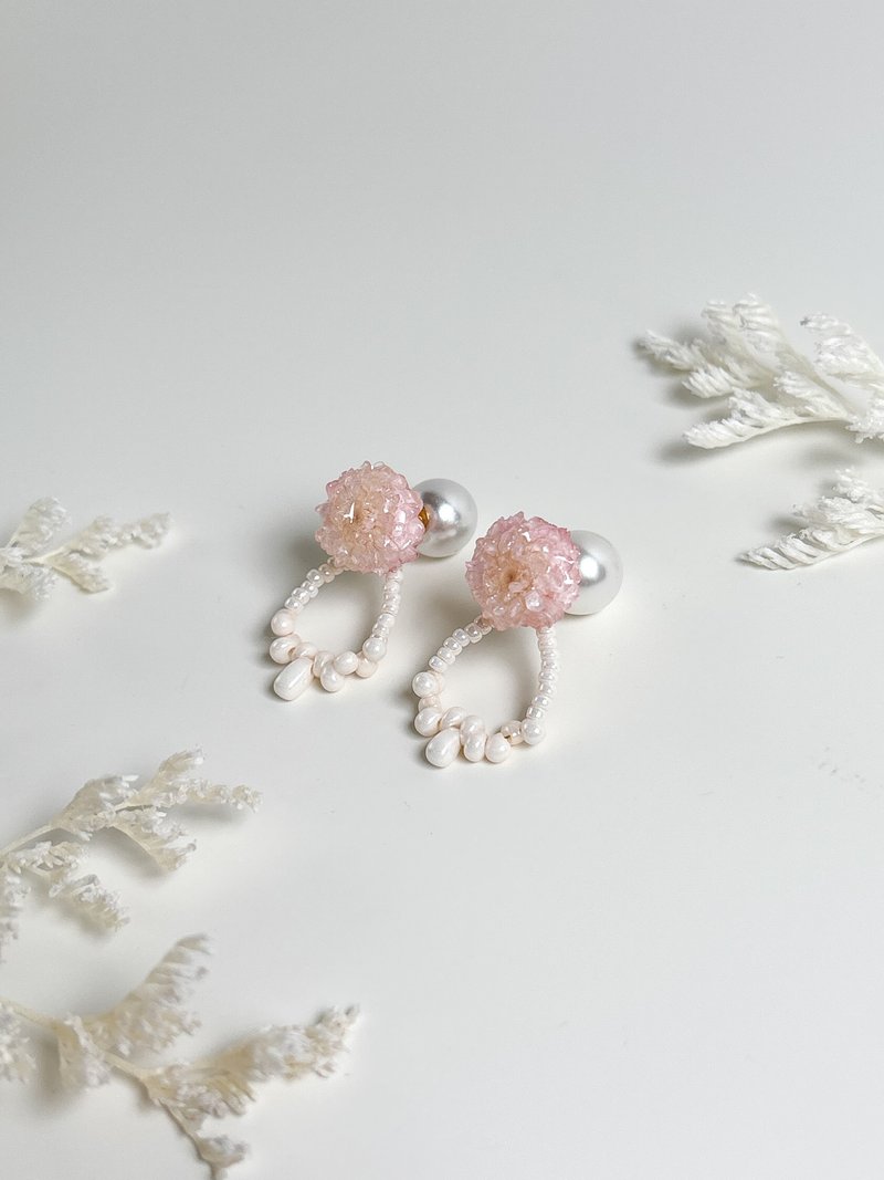 永生花-粉红糖果蜡菊-耳钉耳环-可拆式 - 耳环/耳夹 - 植物．花 粉红色