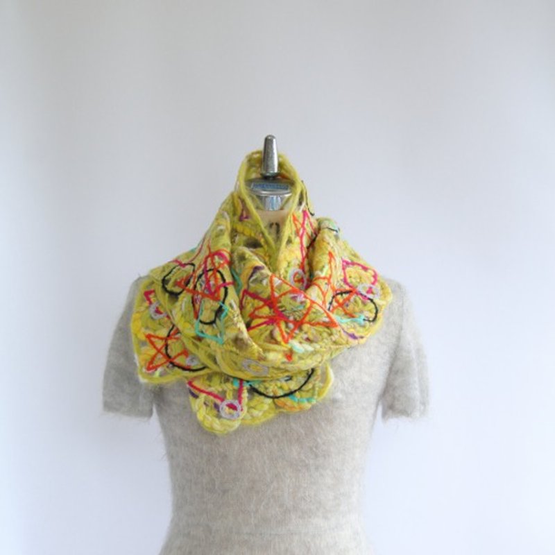 Dancing geometric pattern muffler - 丝巾 - 羊毛 黄色