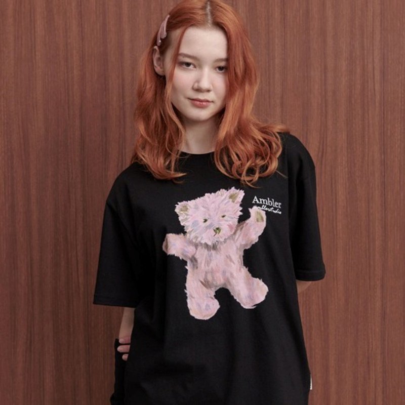 Ambler AS1004 Over fit T-shirts Oil painting Black 短袖t恤 - 女装 T 恤 - 棉．麻 黑色