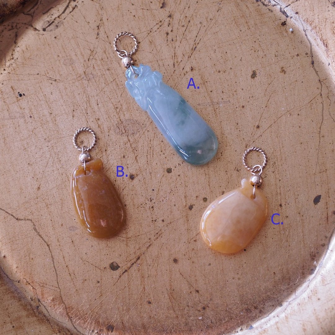 14KGF 天然缅甸玉坠  玉福瓜 硬玉 翡翠 Jadeite Pendant - 项链 - 玉石 绿色