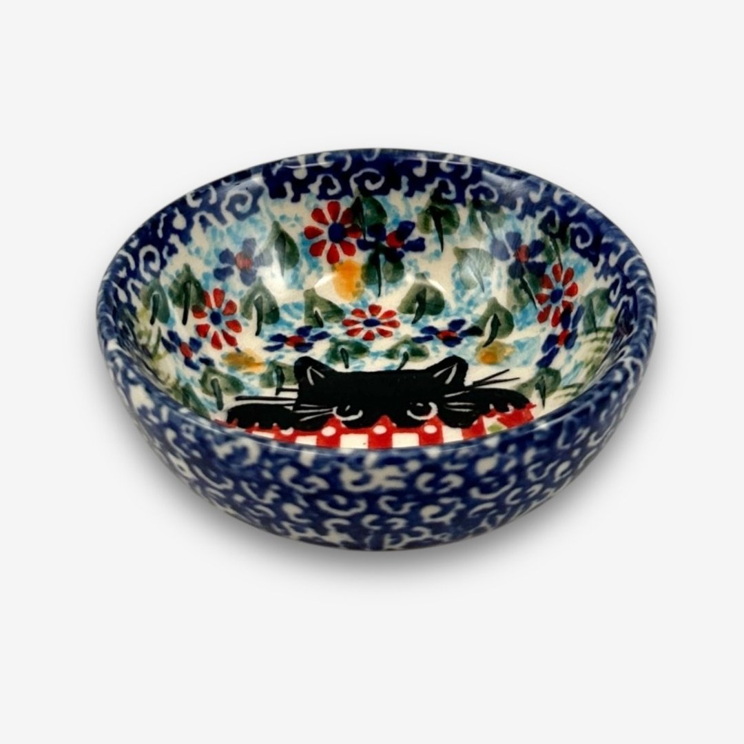 波兰手绘手工陶-酱料碗 7cm 黑猫花园系列 - 碗 - 陶 蓝色