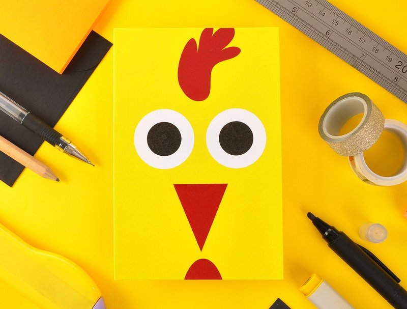 12生肖角色图案贺卡明信片 - 鸡 - 卡片/明信片 - 纸 黄色