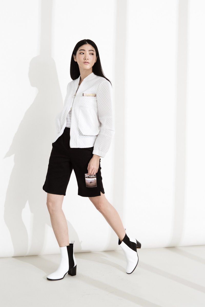 CLLECTION1~SPACE TRASH 白色立体织纹棒球夹克 - 女装休闲/机能外套 - 其他材质 白色