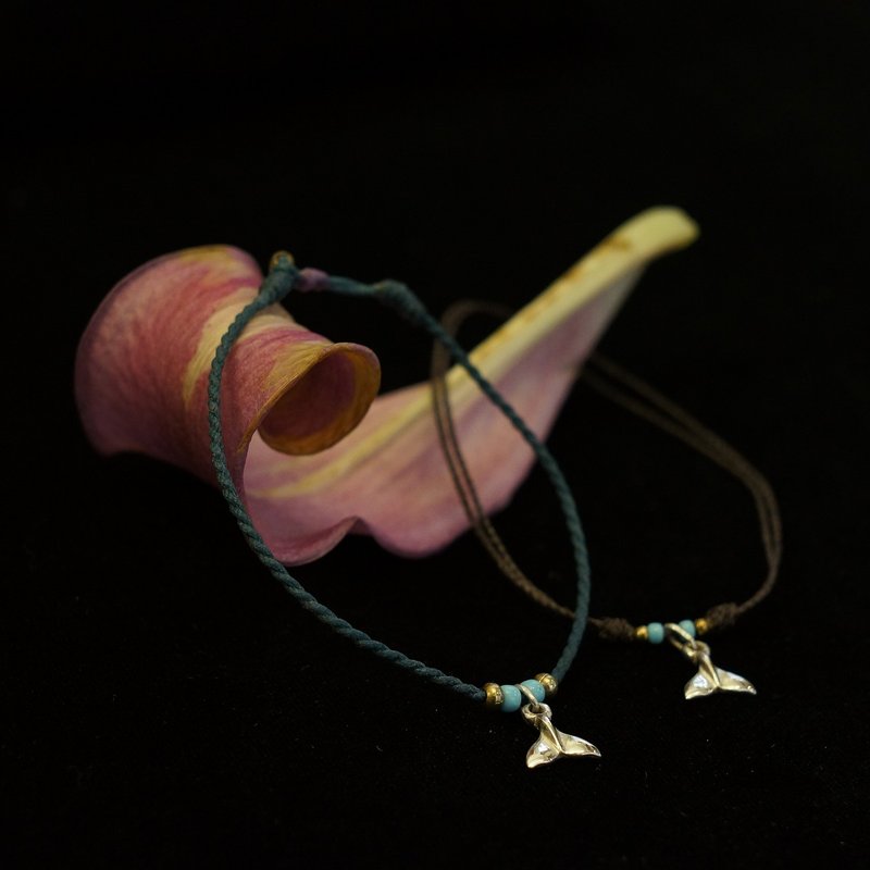 手作纯银,海豚尾巴,鲸鱼尾巴,手链,脚链,脚绳,极细,台湾邮寄包邮 - 手链/手环 - 其他金属 