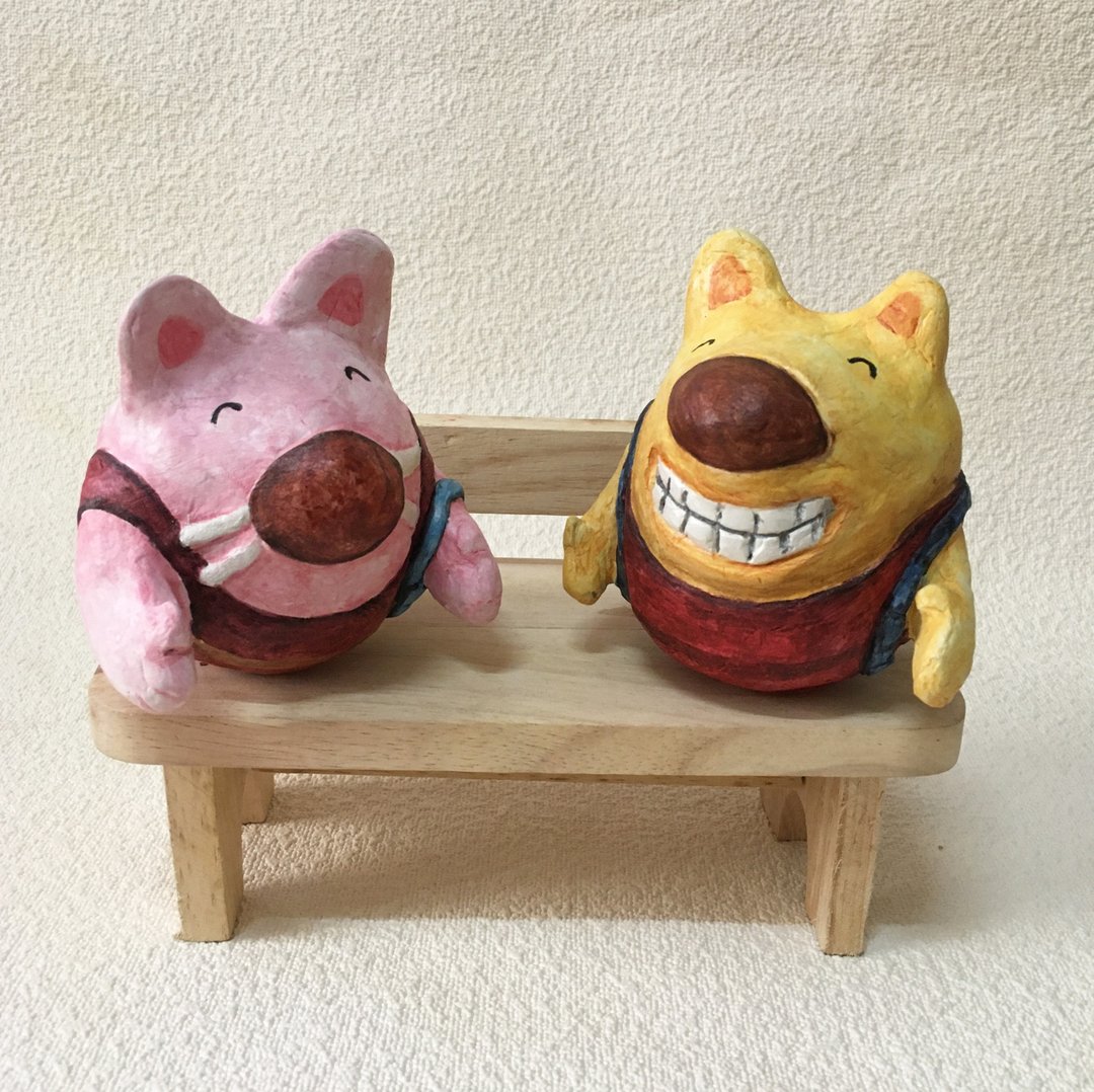 Wobble handcraft dolls / dog & cat ( 1 set = 2 pieces) - 摆饰 - 环保材料 粉红色