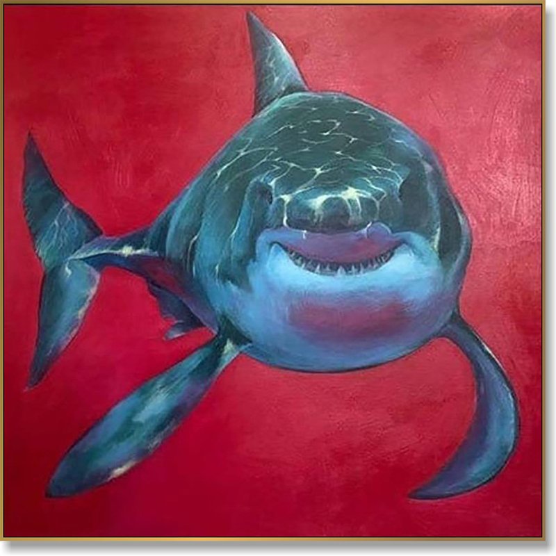 原创鲨鱼画现代鲨鱼画具象画当代 - 墙贴/壁贴 - 压克力 红色